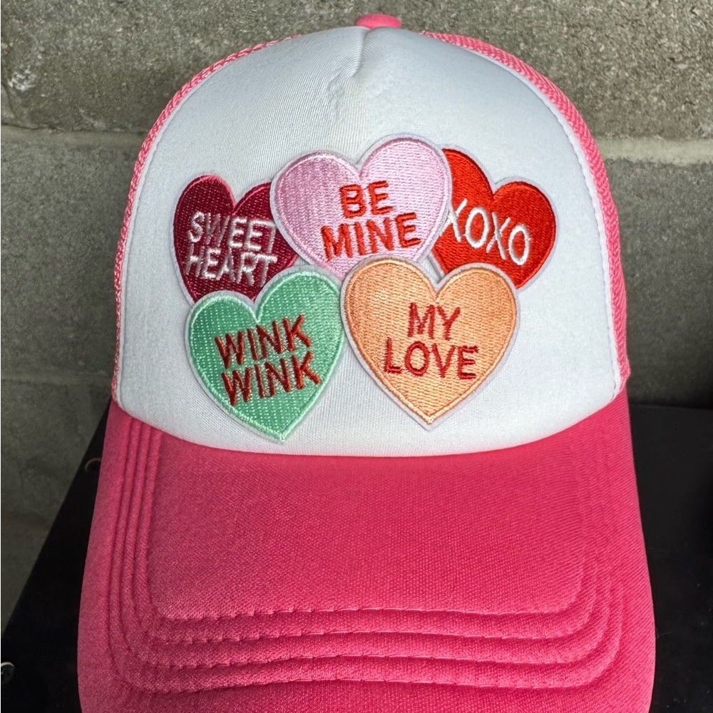 Pink and White Heart Patch Trucker Hat